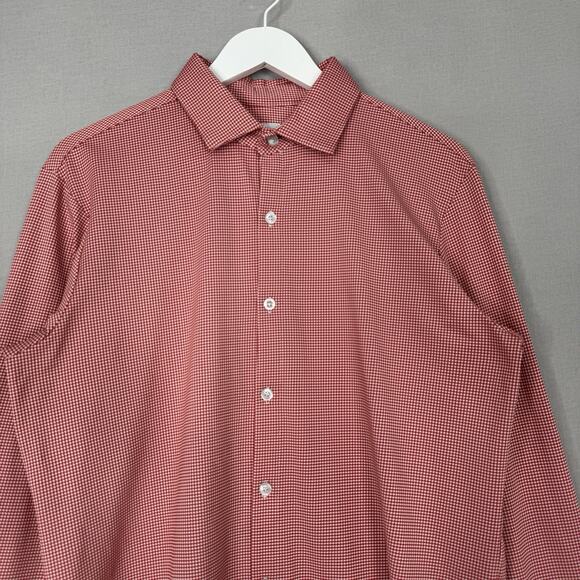 Mizzen+Main Mens Shirt Large Red Trim Fit Gingham Check Performance Stretch - Picture 2 of 12